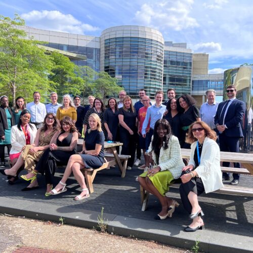 Discovery Spark Cohort 2024 with judges outside Discovery Park